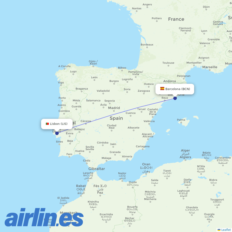 TAP Portugal from El Prat Airport destination map