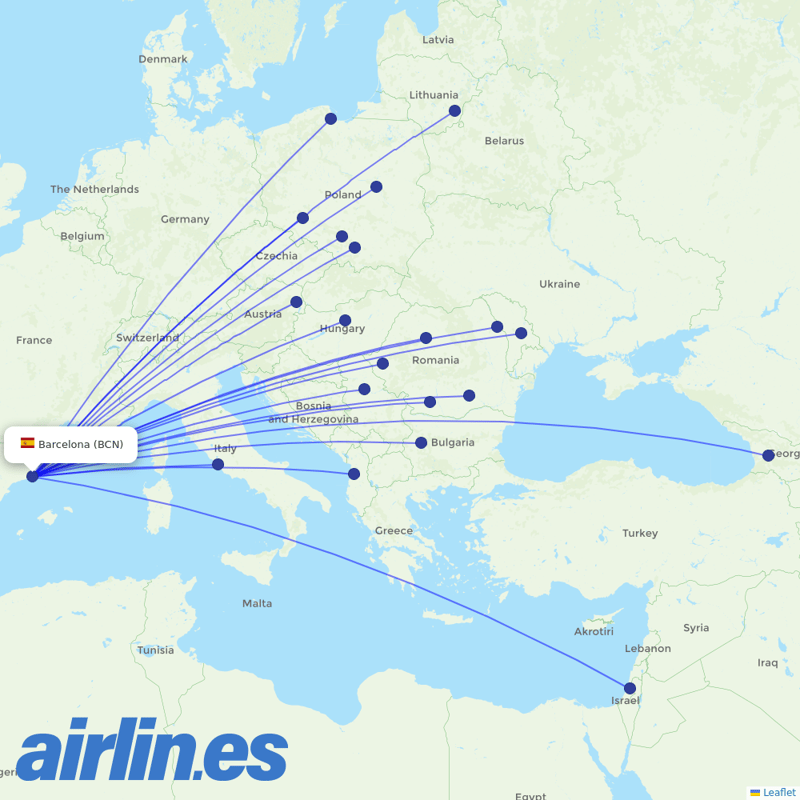 Wizz Air from El Prat Airport destination map