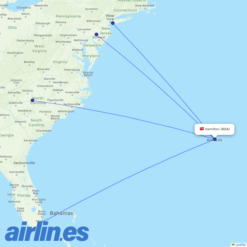 American Airlines from Hamilton destination map