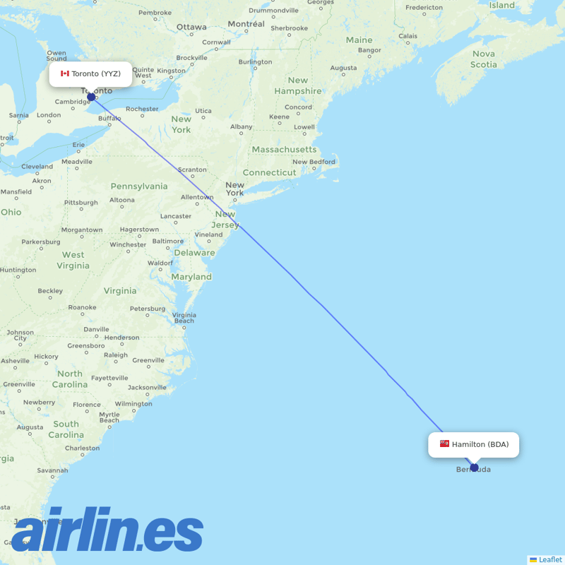 Air Canada from Hamilton destination map