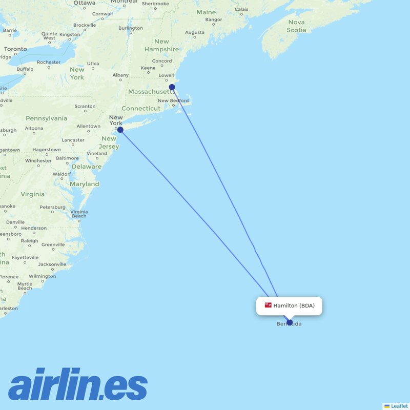 JetBlue Airways from Hamilton destination map