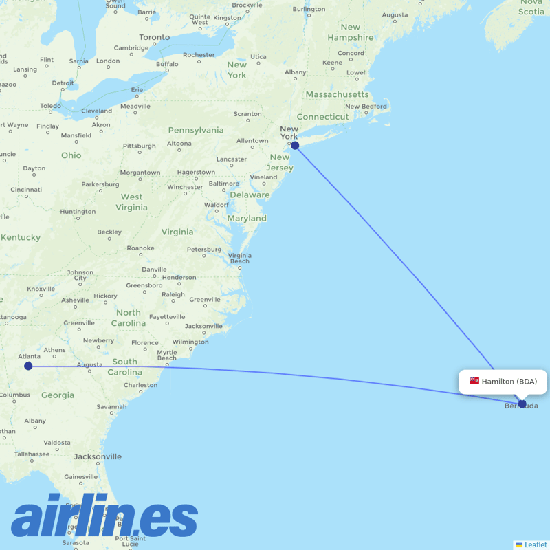 Delta Air Lines from Hamilton destination map