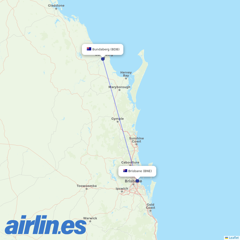 Qantas from Bundaberg destination map