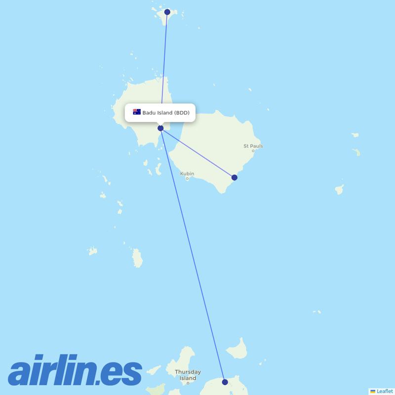 FlexFlight from Badu Island Airport destination map
