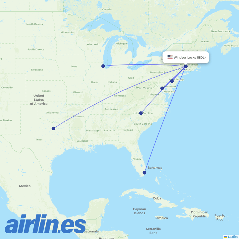 American Airlines from Bradley International destination map