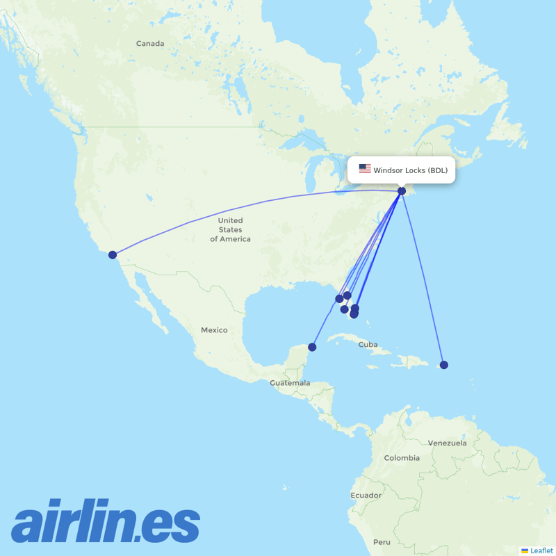 JetBlue Airways from Bradley International destination map