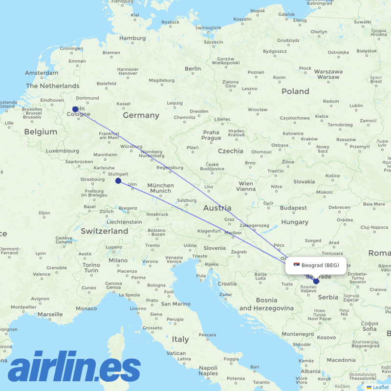 Eurowings from Belgrad Nikola Tesla Airport destination map