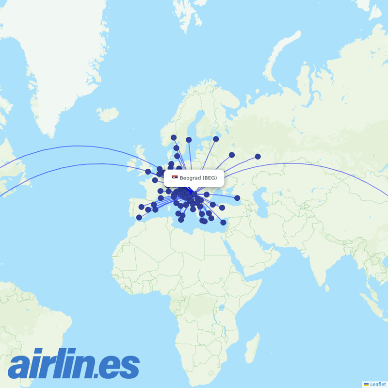 Air Serbia from Belgrad Nikola Tesla Airport destination map