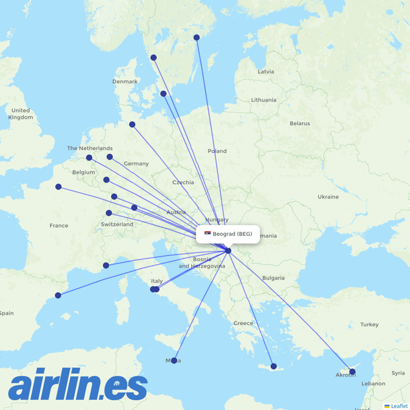 Wizz Air from Belgrad Nikola Tesla Airport destination map