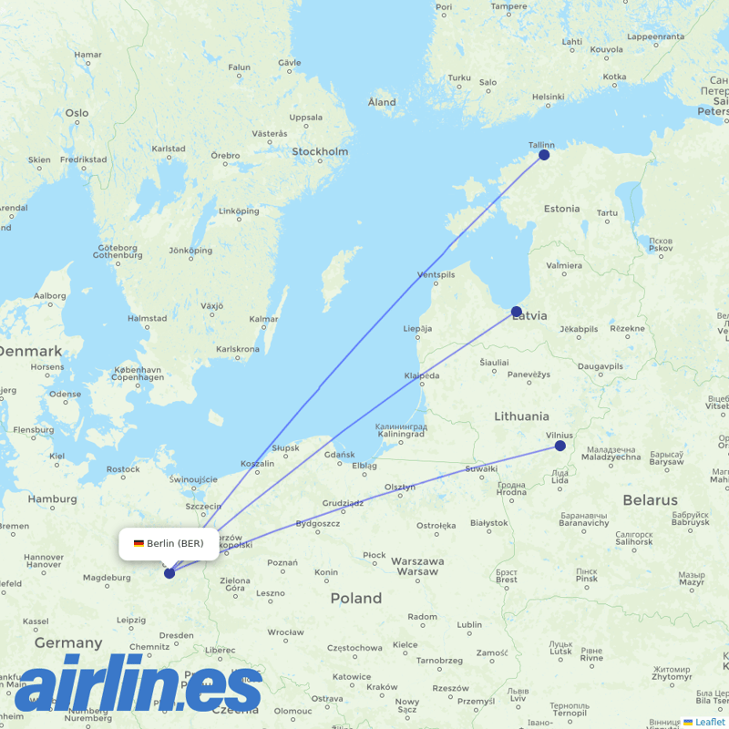 Air Baltic from Berlin Brandenburg Airport destination map