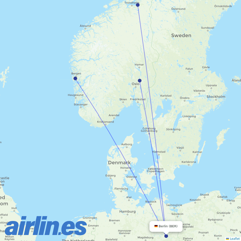 Norwegian Air from Berlin Brandenburg Airport destination map