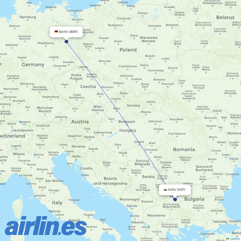 Bulgaria Air from Berlin Brandenburg Airport destination map