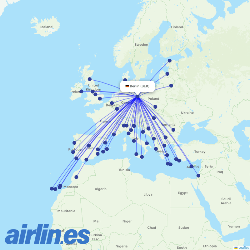 Ryanair from Berlin Brandenburg Airport destination map