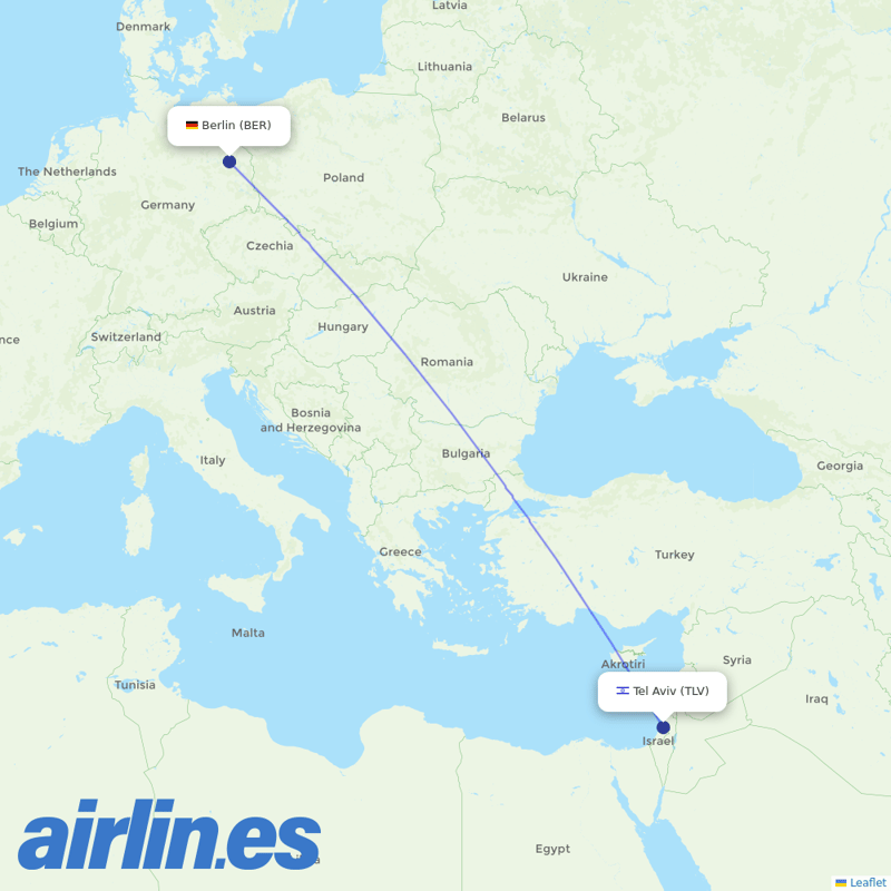 Arkia Israeli Airlines from Berlin Brandenburg Airport destination map