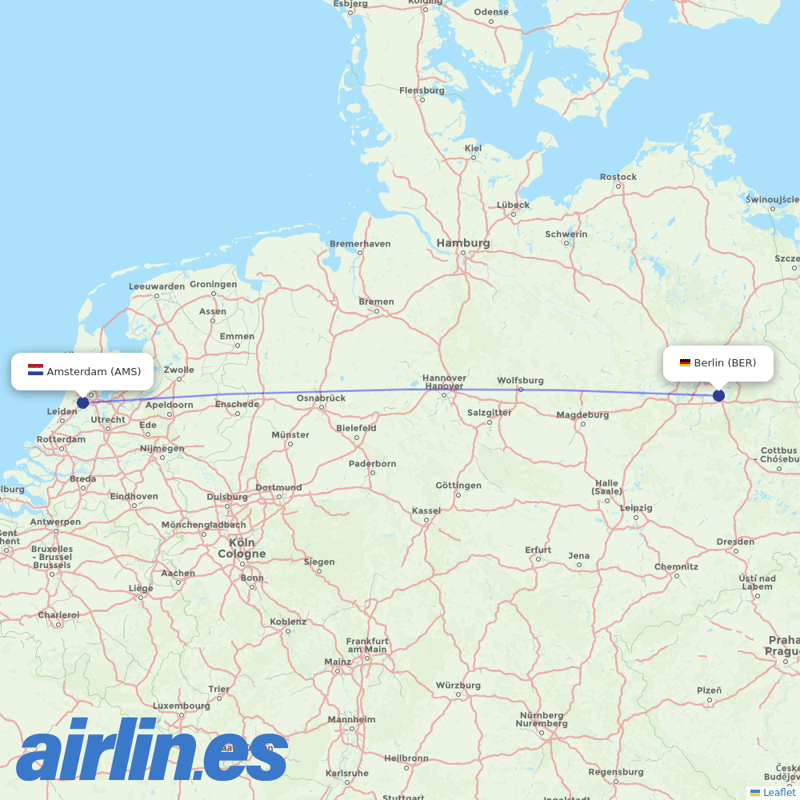 KLM from Berlin Brandenburg Airport destination map