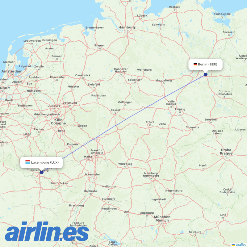 Luxair from Berlin Brandenburg Airport destination map