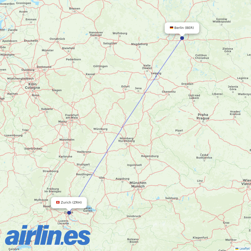 SWISS from Berlin Brandenburg Airport destination map