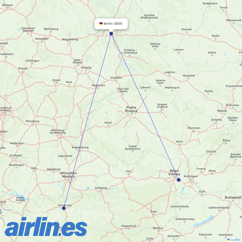 Austrian from Berlin Brandenburg Airport destination map