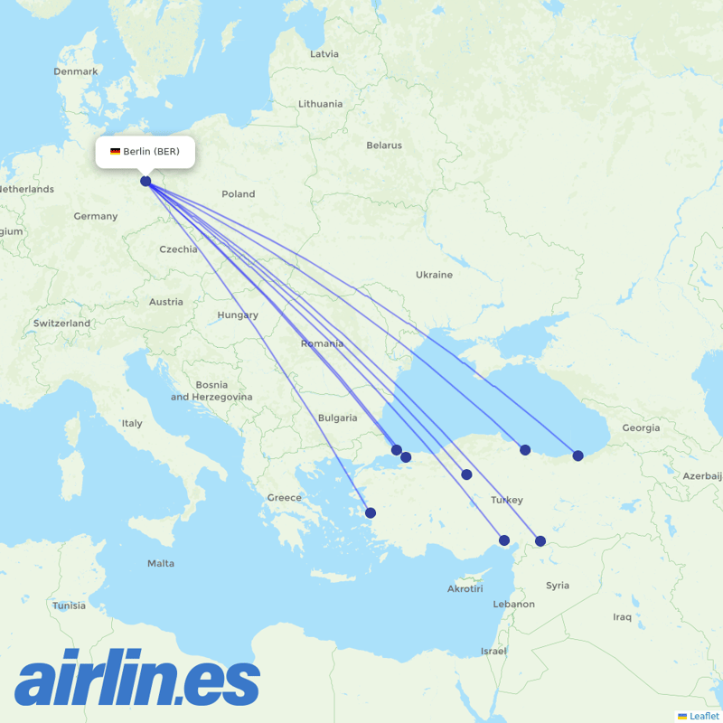 Turkish Airlines from Berlin Brandenburg Airport destination map