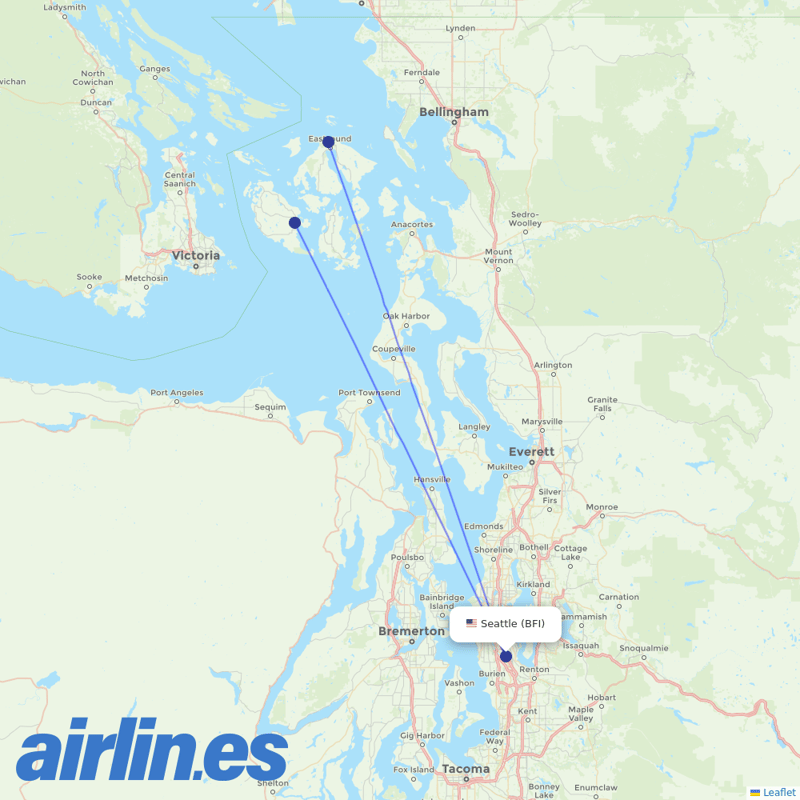 Kenmore Air from Boeing Fld King Co International destination map