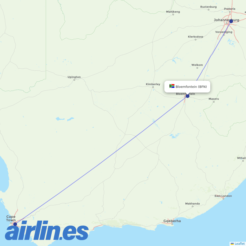 Airlink (South Africa) from Bloemfontein destination map
