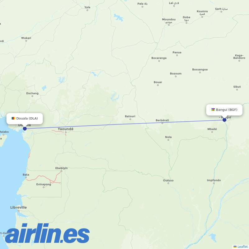 RwandAir from Bangui M Poko destination map
