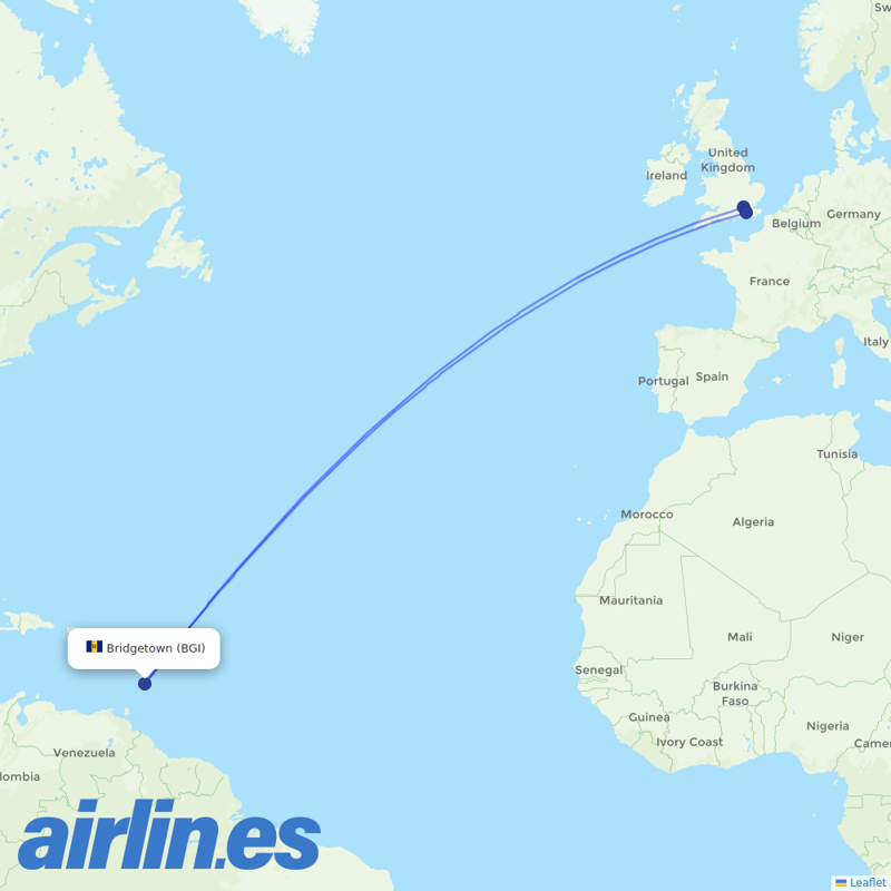 British Airways from Grantley Adams International destination map