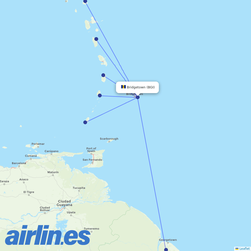 interCaribbean Airways from Grantley Adams International destination map