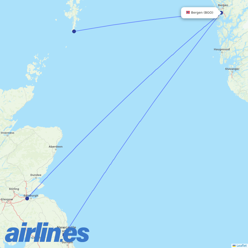 Loganair from Bergen Airport destination map