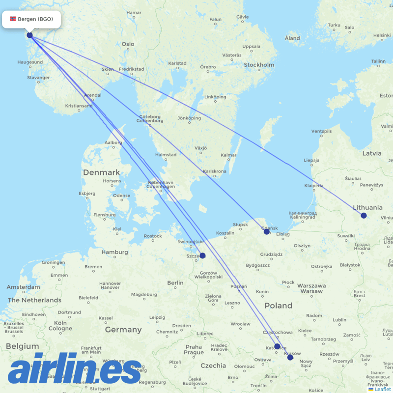 Wizz Air from Bergen Airport destination map