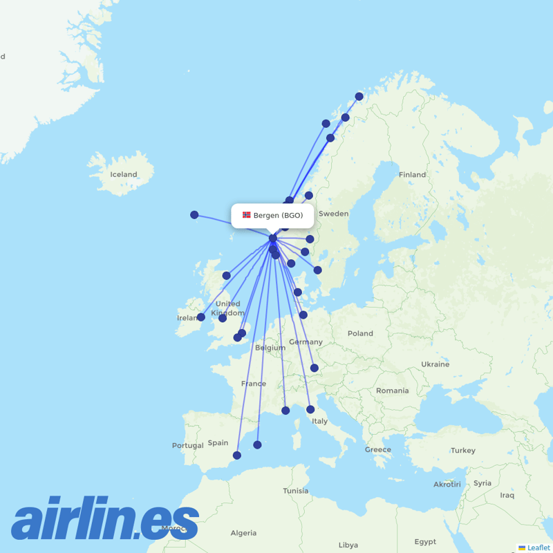 Wideroe from Bergen Airport destination map
