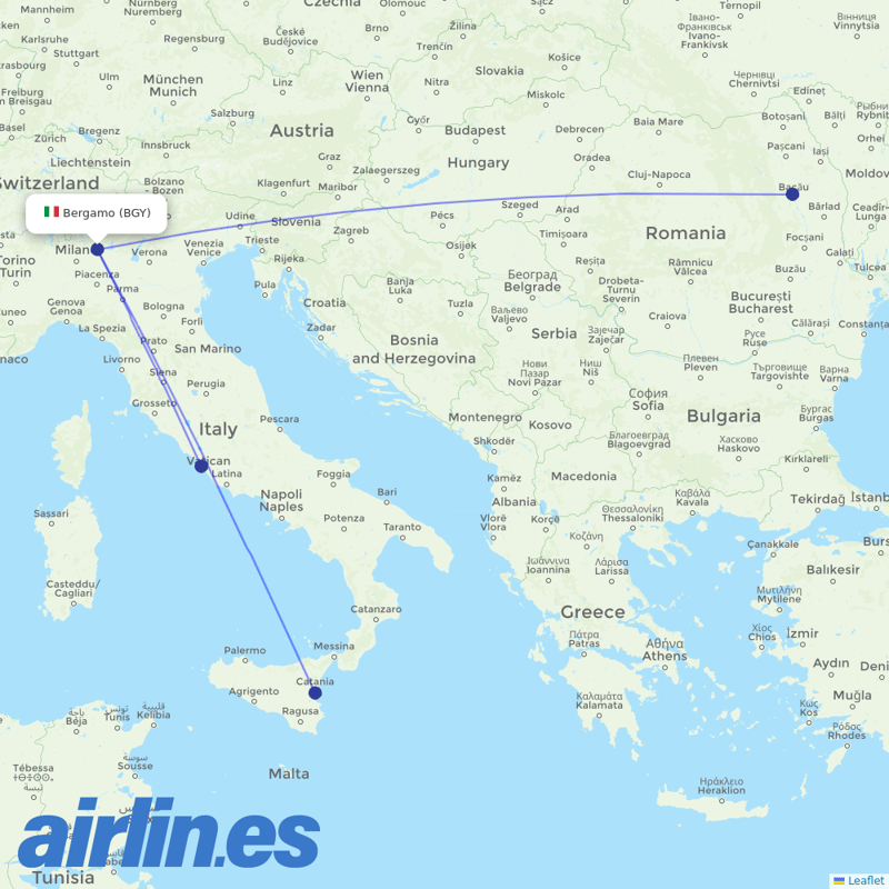 AeroItalia from Orio al Serio International Airport destination map