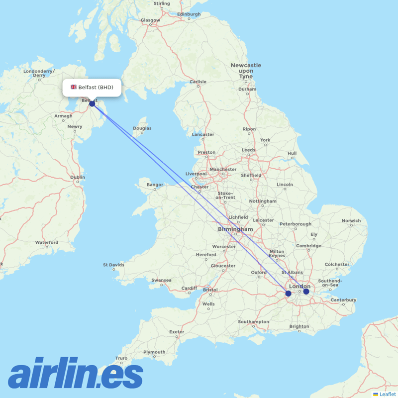 British Airways from City destination map