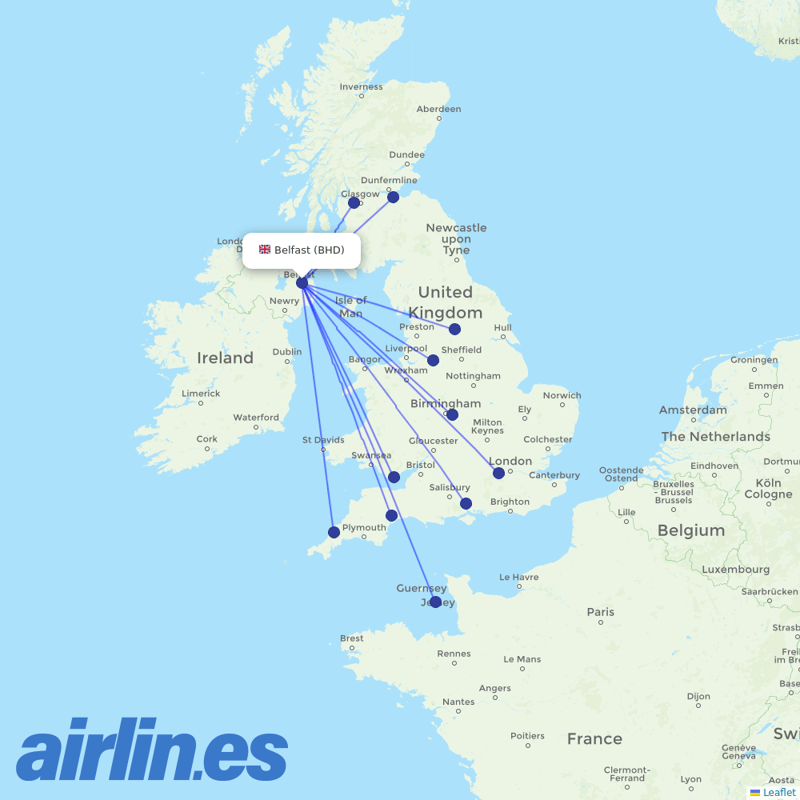 Aer Lingus from City destination map