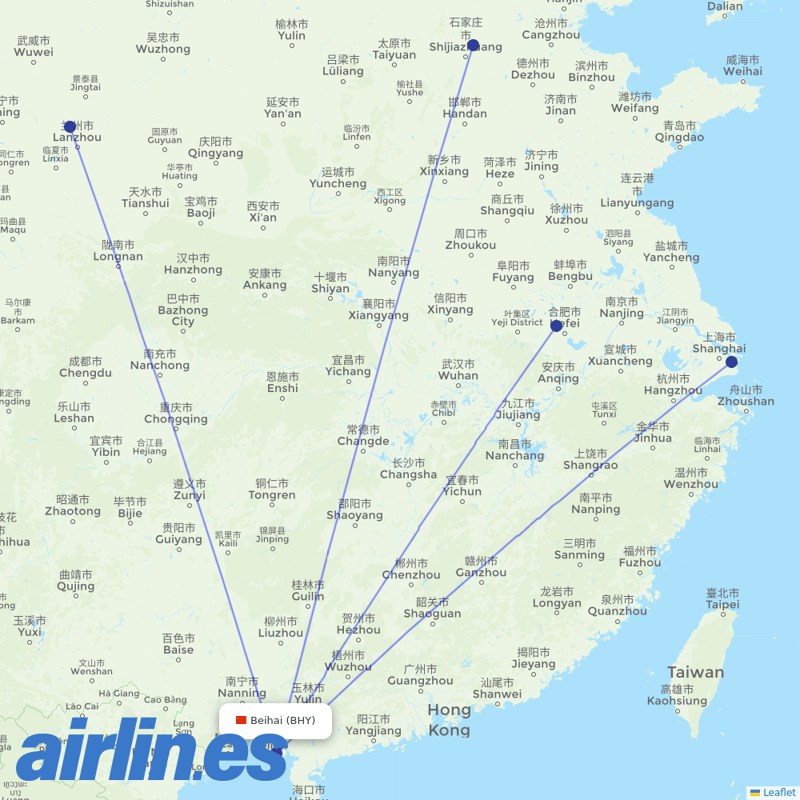 Spring Airlines from Beihai Airport destination map