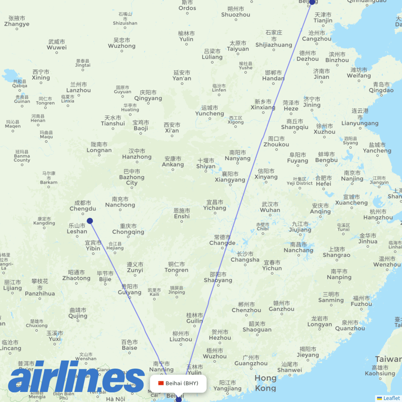 Air China from Beihai Airport destination map