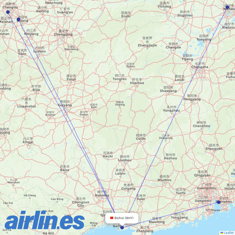 Chengdu Airlines from Beihai Airport destination map