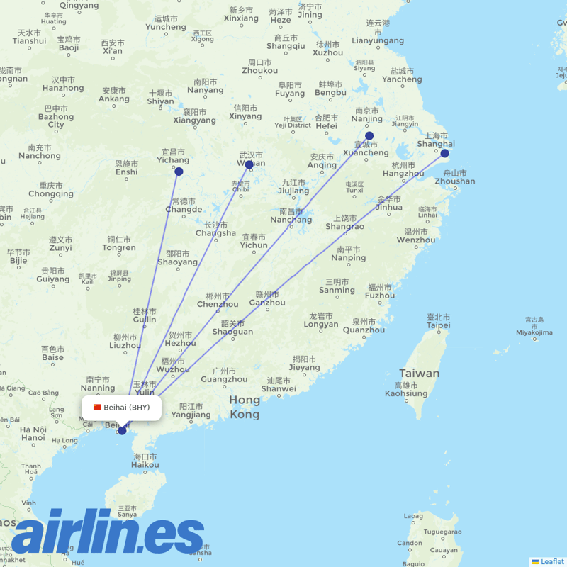 China Eastern Airlines from Beihai Airport destination map