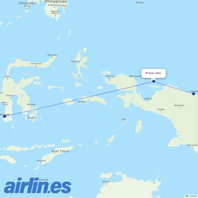 Garuda Indonesia from Frans Kaisiepo destination map