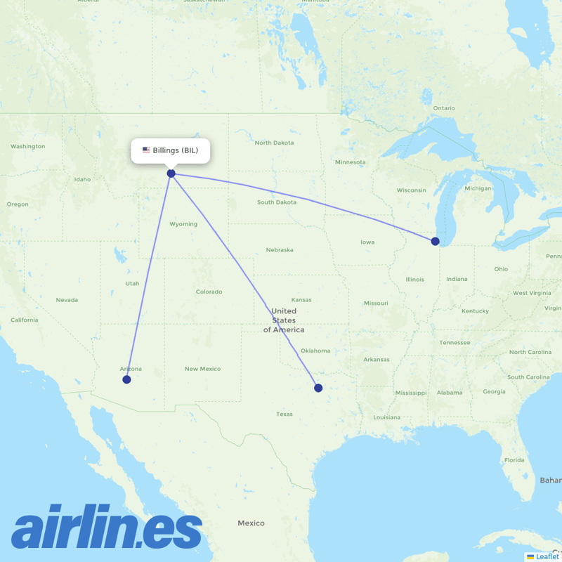 American Airlines from Billings Logan International Airport destination map