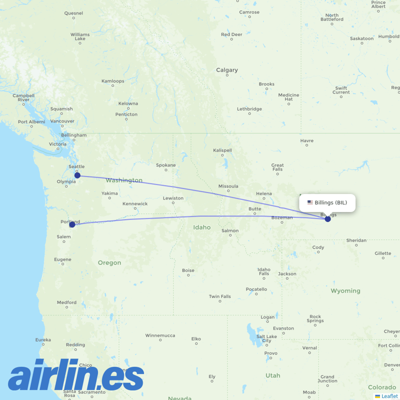 Alaska Airlines from Billings Logan International Airport destination map