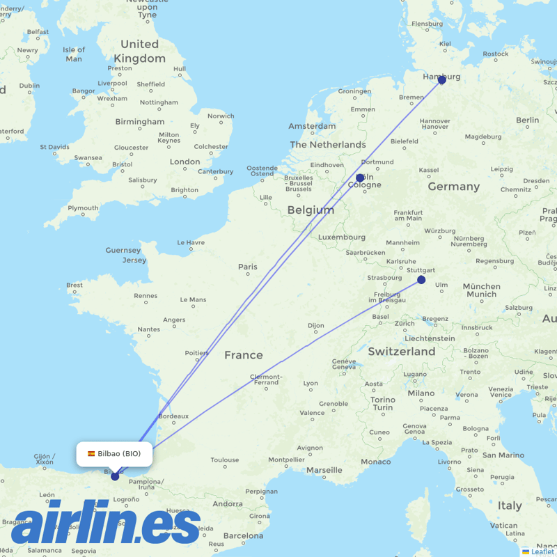 Eurowings from Bilbao Airport destination map