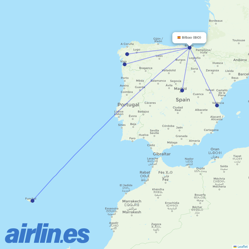 Iberia from Bilbao Airport destination map