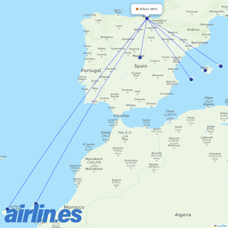 Air Europa from Bilbao Airport destination map