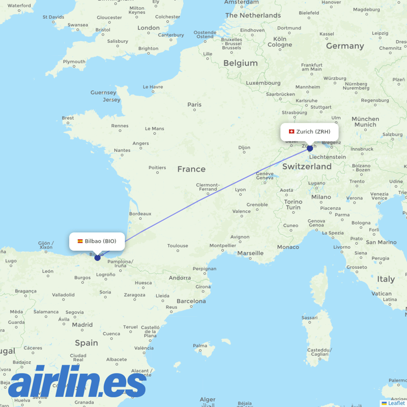 Edelweiss Air from Bilbao Airport destination map