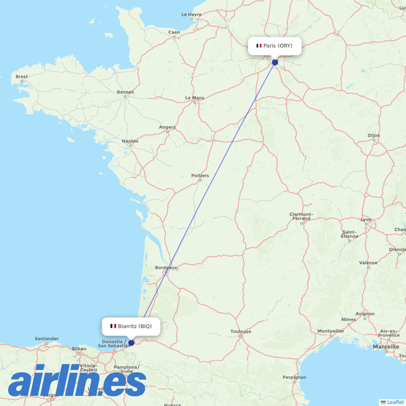 Transavia France from Biarritz destination map