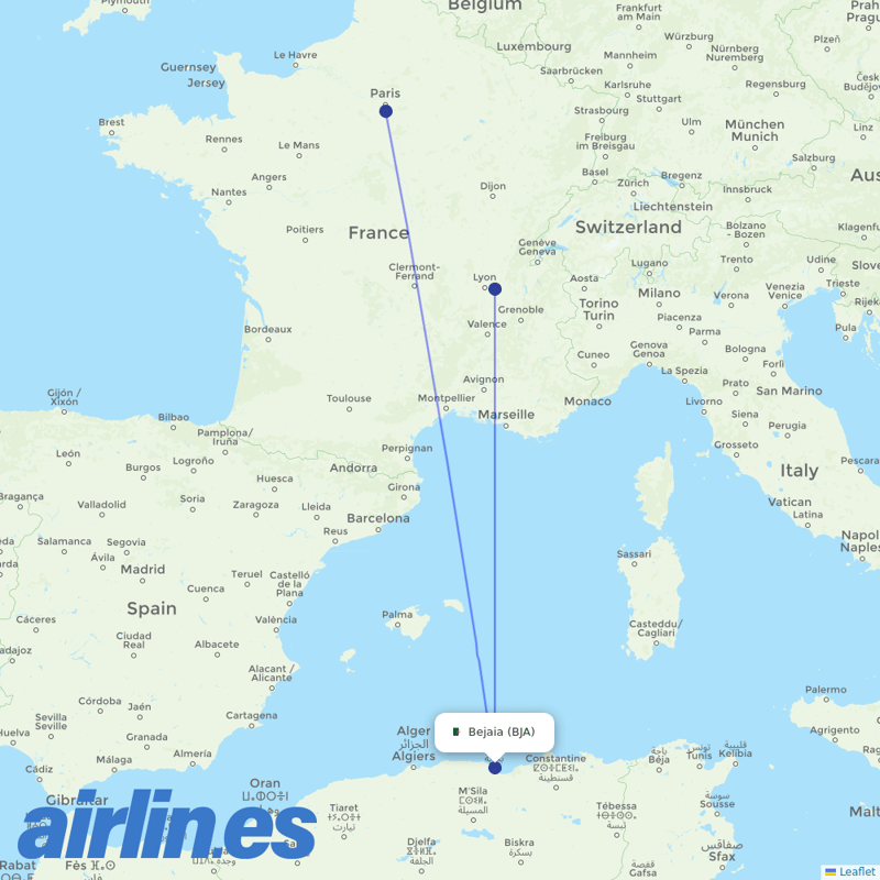 Transavia France from Soummam destination map