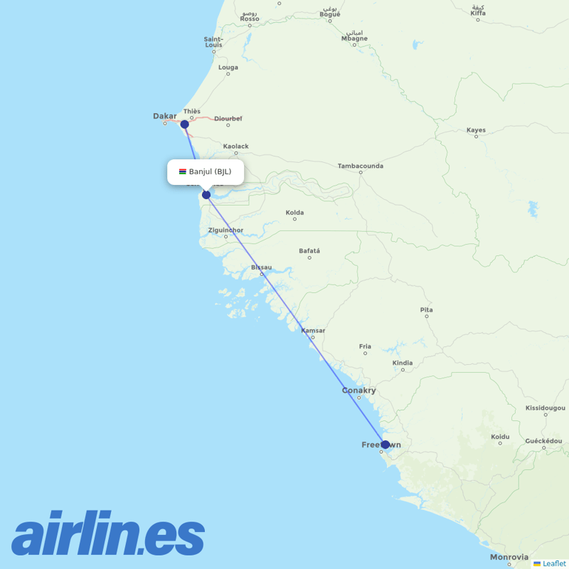 Air Senegal from Banjul International destination map