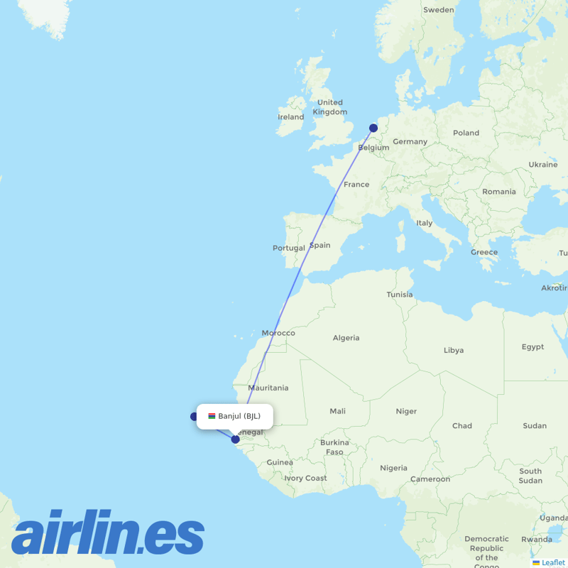 TUIfly Netherlands from Banjul International destination map