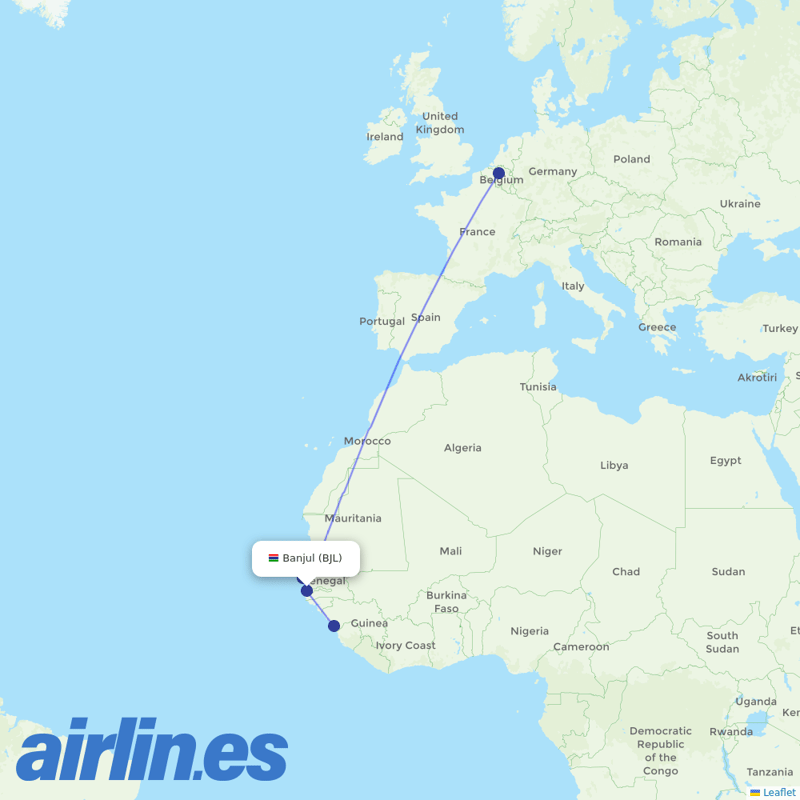 Brussels Airlines from Banjul International destination map